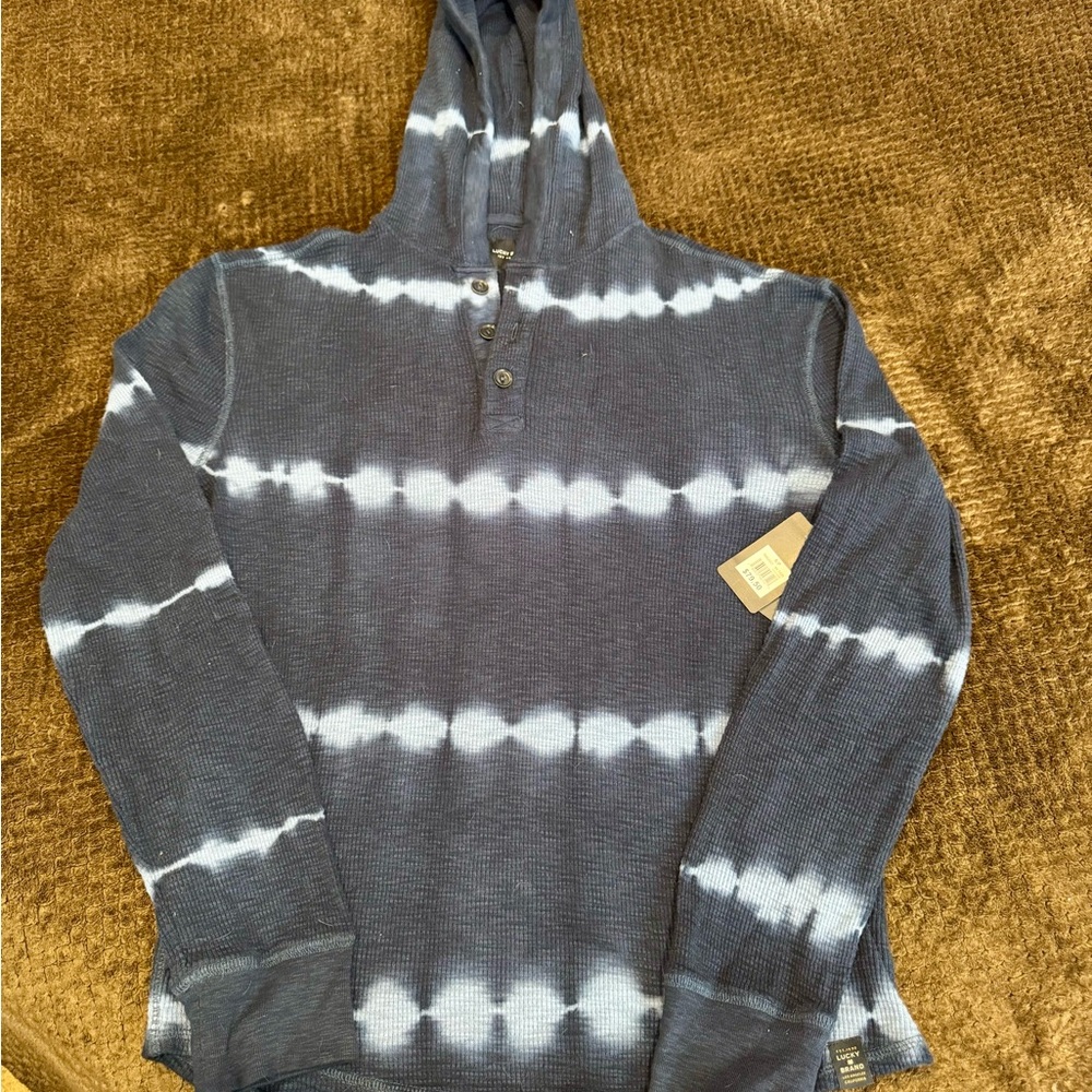 Lucky Brand Men's Navy and White Tie-Dye Long Sleeve Hooded Henley